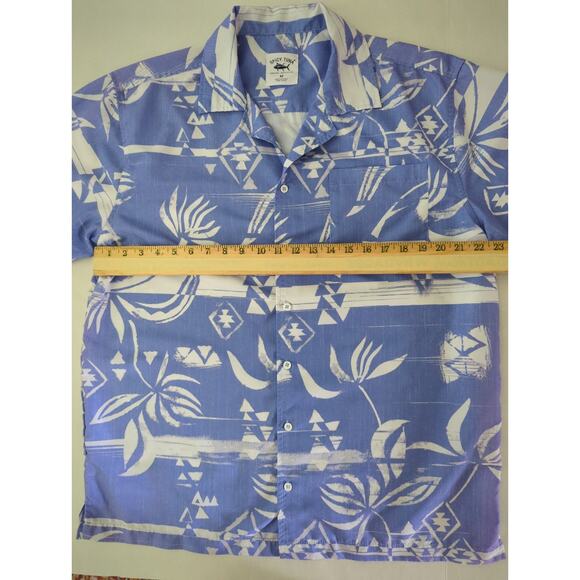 SPICY TUNA Blue White Button Up Collar Tropical Aloha Hawaiian Shirt Mens Meduim - Picture 4 of 7